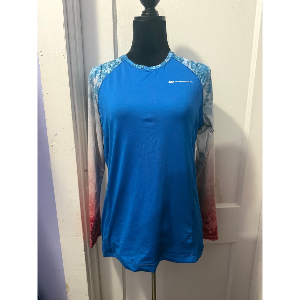 O'Rageous Women XL UV Blue Orange Gradient Long Sleeve Swim Shirt Rash Guard